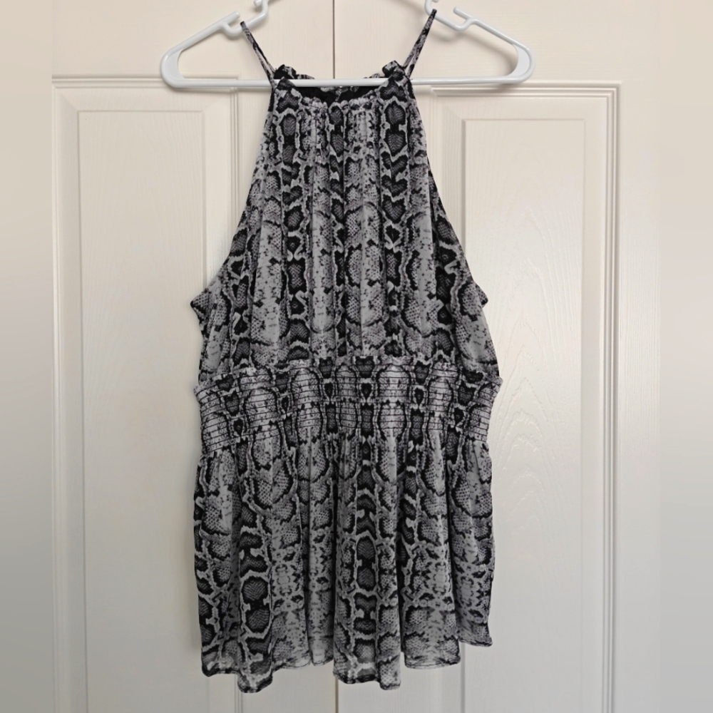 Like New Express Black and Gray Snake Print Halter Top Size L